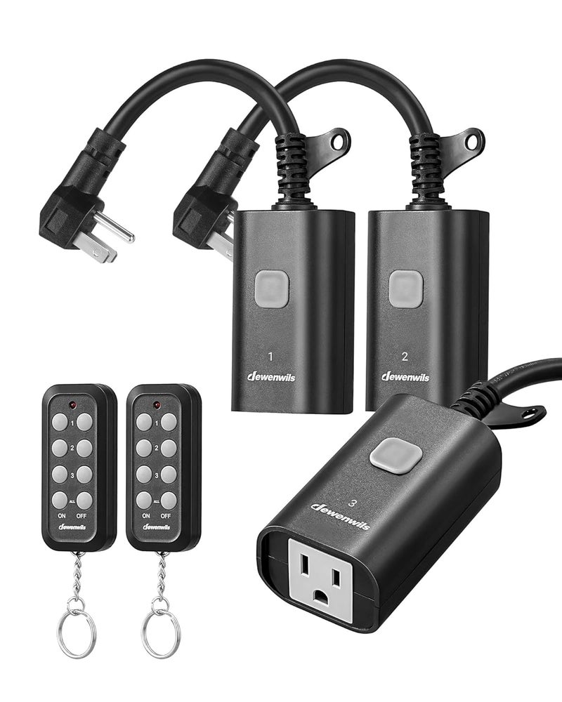 DEWENWILS Outdoor Remote Control Outlet for Christmas Decor, Weatherproof Heavy Duty 15A Wireless Remote Control Switch, 100FT Control Range, 2 Remotes & 3 Outlets (Battery Included) - Image 1